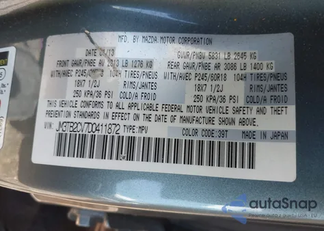 2013 Mazda Cx-9 Touring from USA, damaged, VIN JM3TB2CV7D0411872